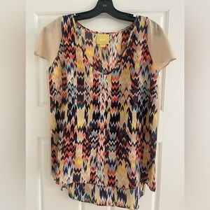 Anthropologie Maeve silk watercolor chevron design top, size small